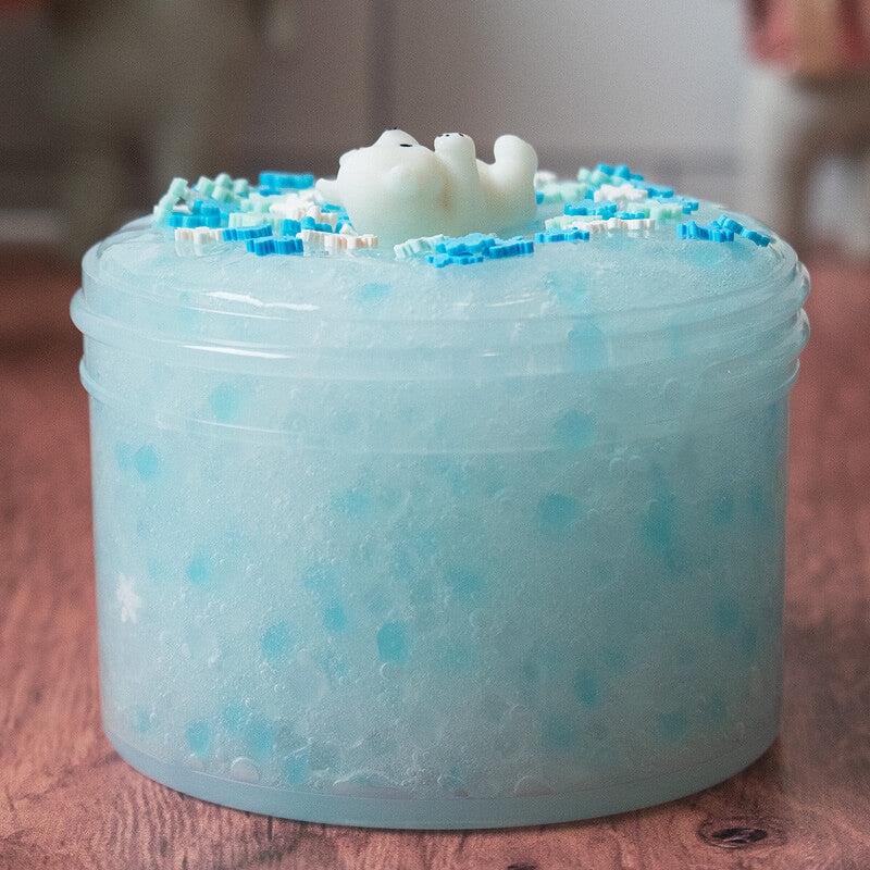 Thick jelly bead bomb clear w/ blue & clear glow beads