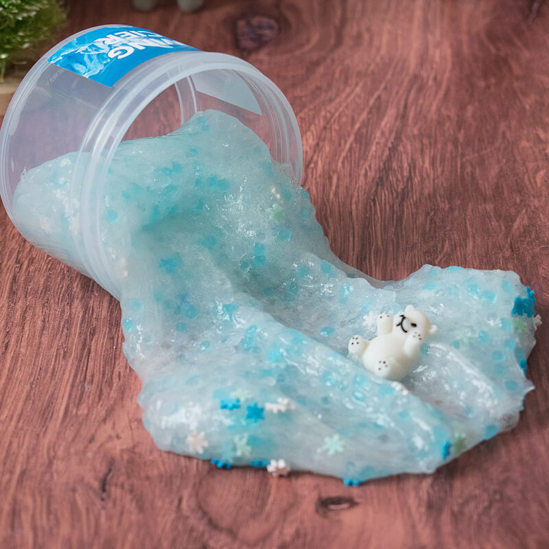 Thick jelly bead bomb clear w/ blue & clear glow beads