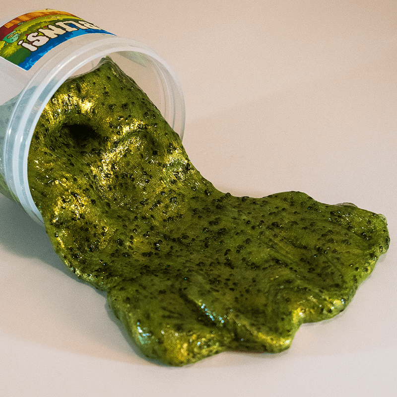 clear slime is heavily textured with black silica sand