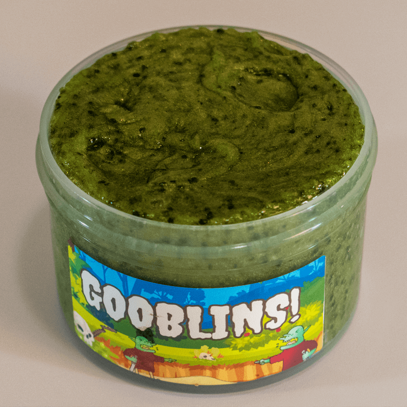 clear slime is heavily textured with black silica sand