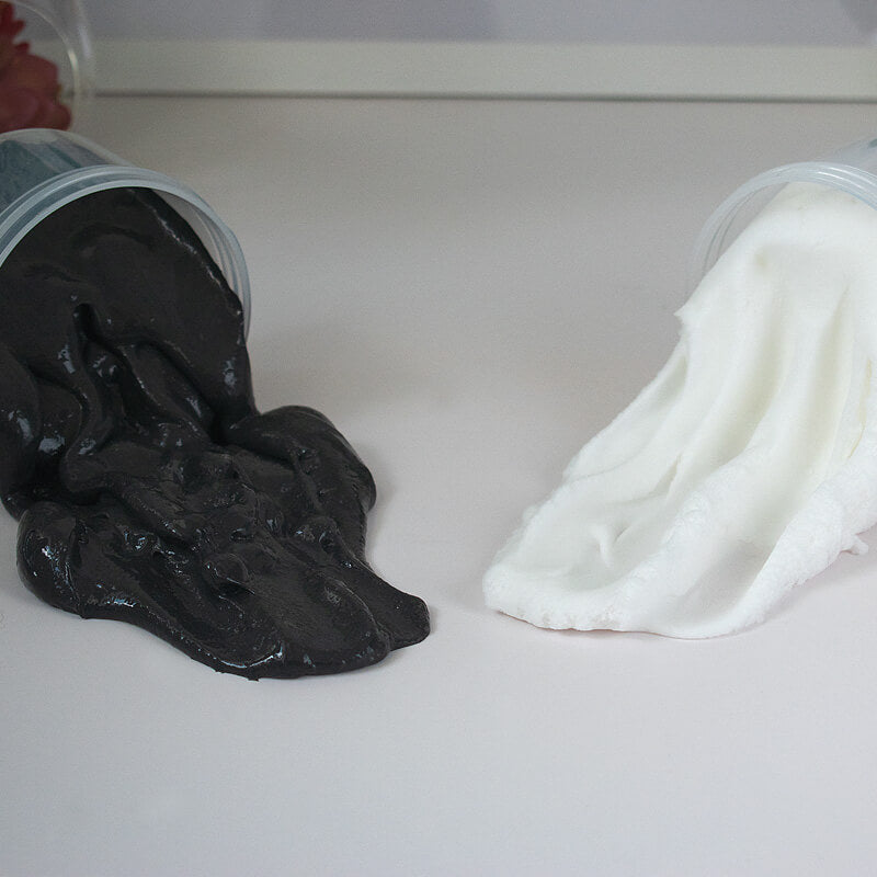 white cloud cream with gold foil & black T&G with clay balls