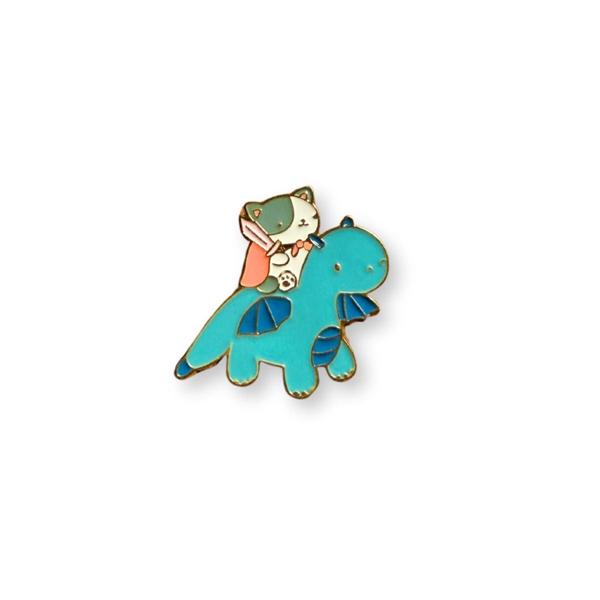 Knight Kitty & His Loyal Dino Steed Enamel Pin - Mythical Mushbunny Slimes