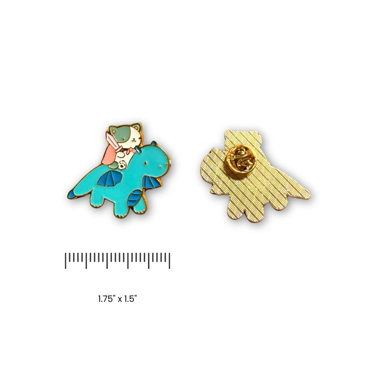 Knight Kitty & His Loyal Dino Steed Enamel Pin - Mythical Mushbunny Slimes