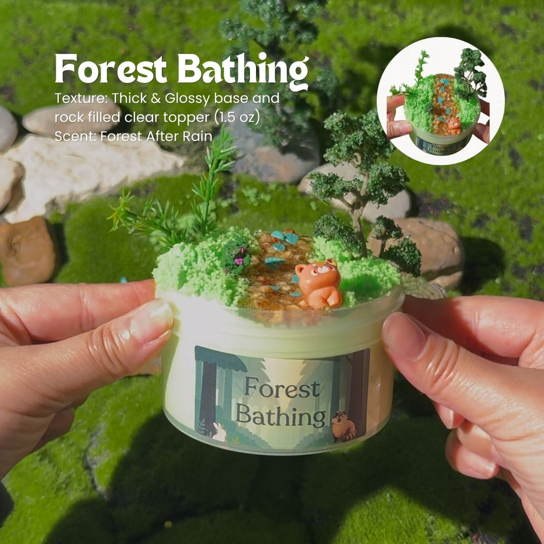 Forest Bathing | Thick &amp; Glossy Slime with Coated Clear Topper - Mythical Mushbunny Slimes