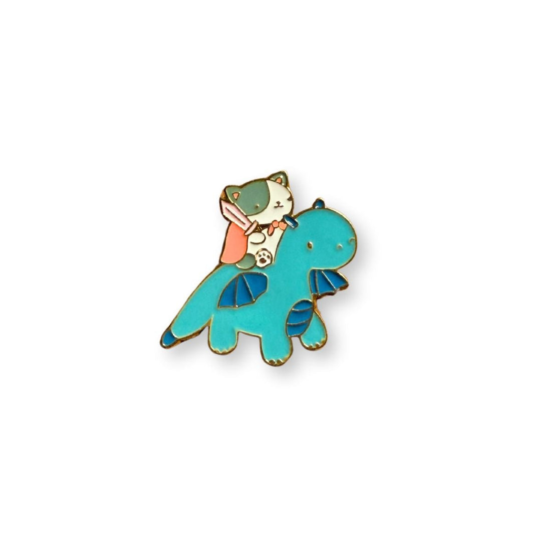Knight Kitty &amp; His Loyal Dino Steed Enamel Pin - Mythical Mushbunny Slimes