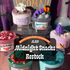 MMB Midnight Snacks Restock promo graphic featuring six Halloween-themed slime jars including Frightfully Delicious, Worm Food, My Sweetheart, and Bone Appétit on a dark table setup. 